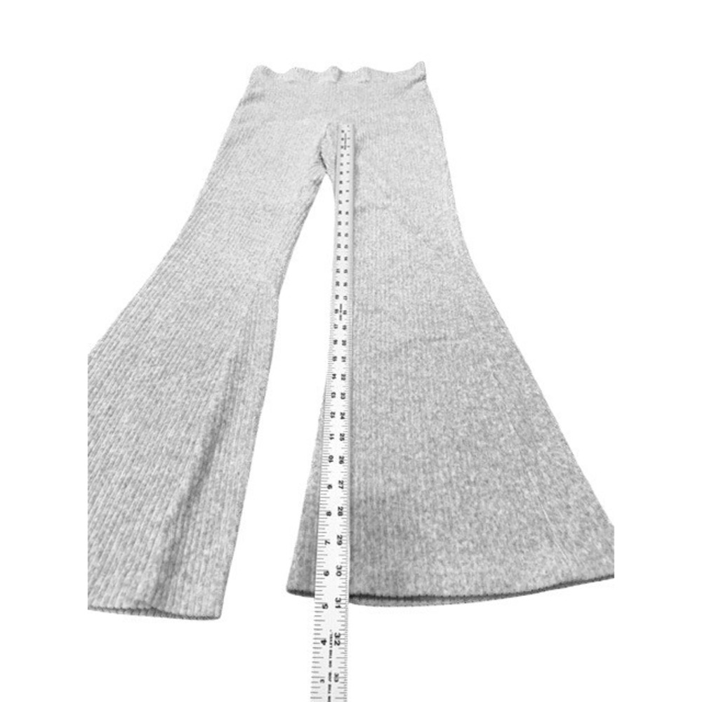 Aerie Womens M Rib Knit Flare Leggings Gray High Waisted Bell Bottom Pants - Picture 3 of 4